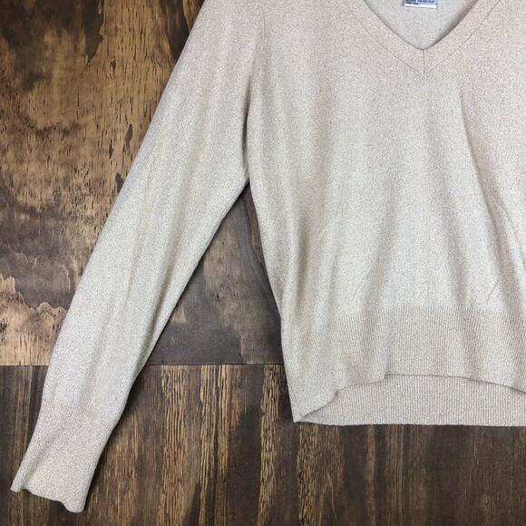 Vintage Talbots Womens Sweater Metallic Gold Shimmer V Neck Long Sleeve Small - Picture 3 of 12